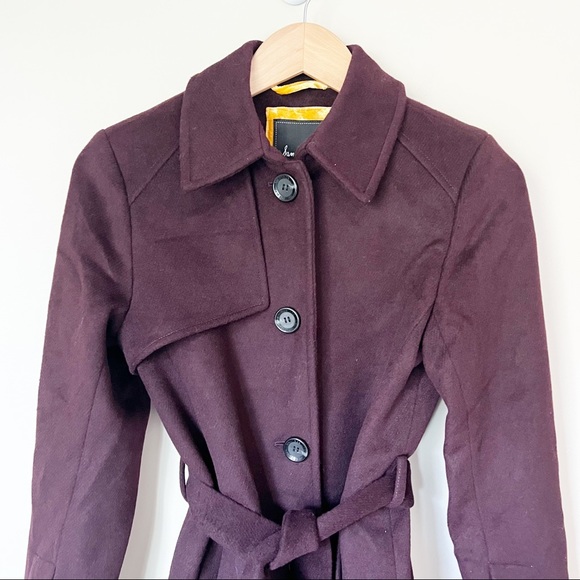 Sam Edelman Belted Wool Blend Trench Coat Wine Burgundy 2 NWT - Picture 4 of 14